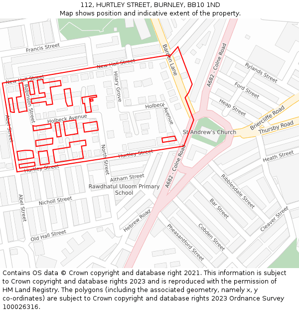 112, HURTLEY STREET, BURNLEY, BB10 1ND: Location map and indicative extent of plot