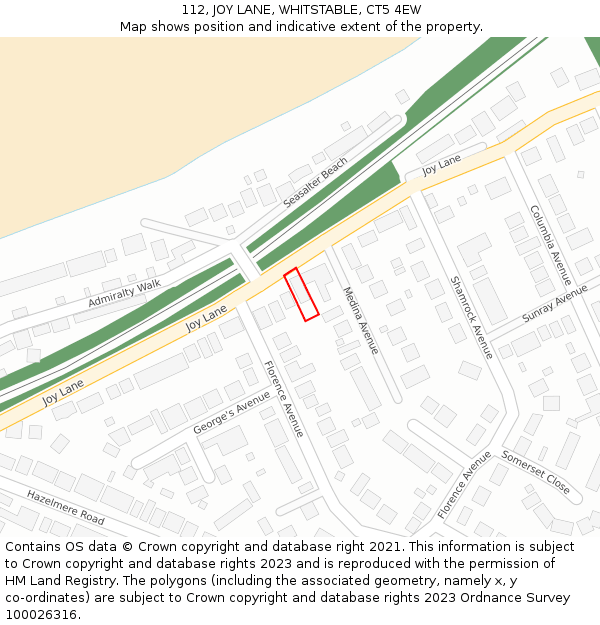 112, JOY LANE, WHITSTABLE, CT5 4EW: Location map and indicative extent of plot