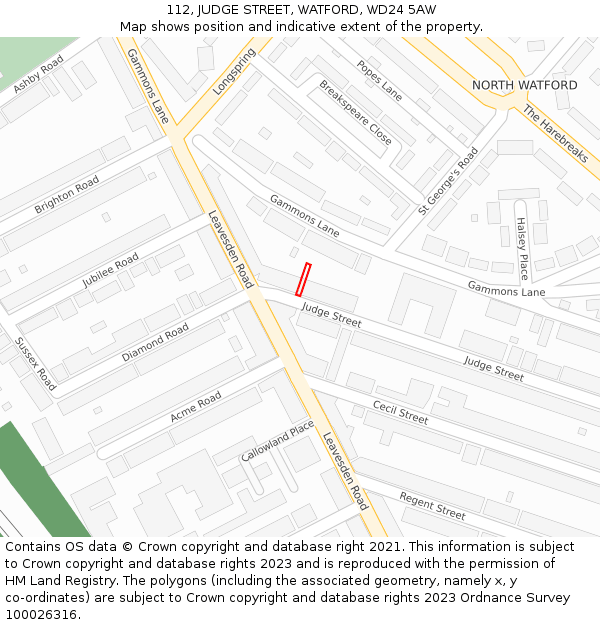 112, JUDGE STREET, WATFORD, WD24 5AW: Location map and indicative extent of plot