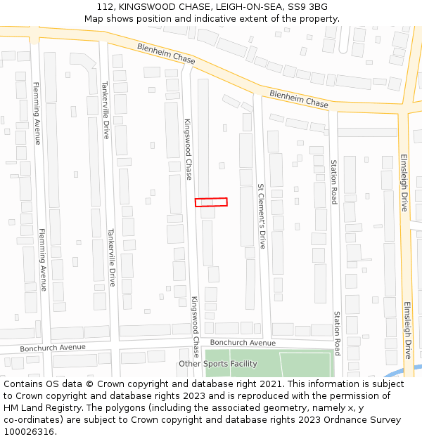 112, KINGSWOOD CHASE, LEIGH-ON-SEA, SS9 3BG: Location map and indicative extent of plot