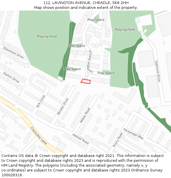 112, LAVINGTON AVENUE, CHEADLE, SK8 2HH: Location map and indicative extent of plot