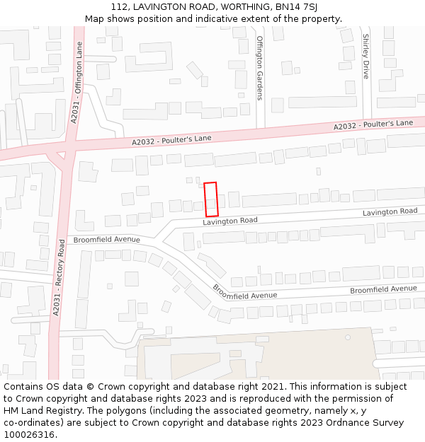 112, LAVINGTON ROAD, WORTHING, BN14 7SJ: Location map and indicative extent of plot