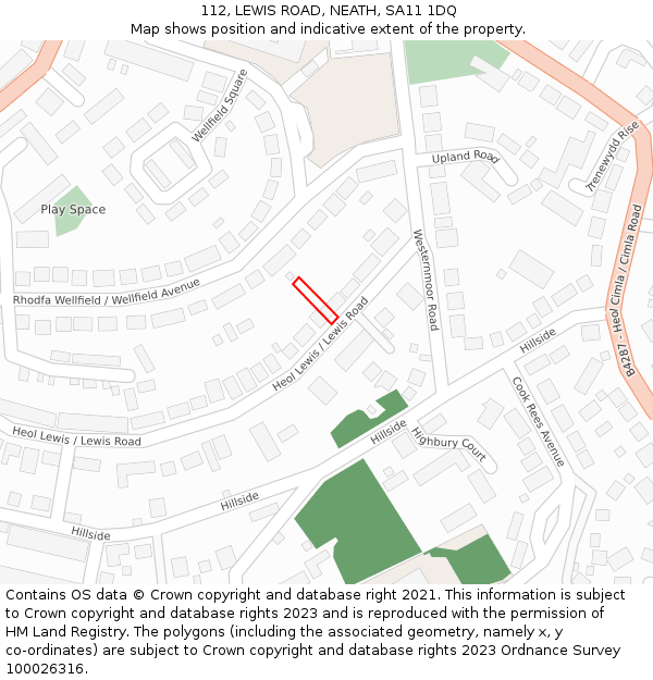 112, LEWIS ROAD, NEATH, SA11 1DQ: Location map and indicative extent of plot