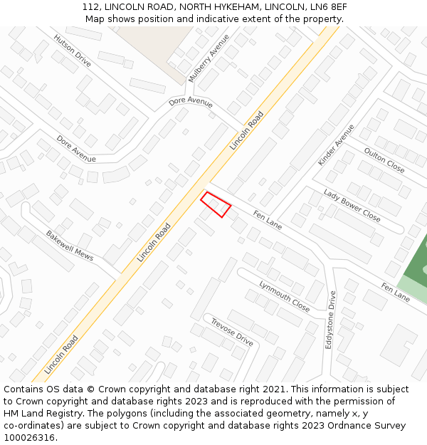 112, LINCOLN ROAD, NORTH HYKEHAM, LINCOLN, LN6 8EF: Location map and indicative extent of plot