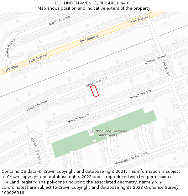 112, LINDEN AVENUE, RUISLIP, HA4 8UB: Location map and indicative extent of plot
