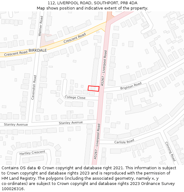 112, LIVERPOOL ROAD, SOUTHPORT, PR8 4DA: Location map and indicative extent of plot