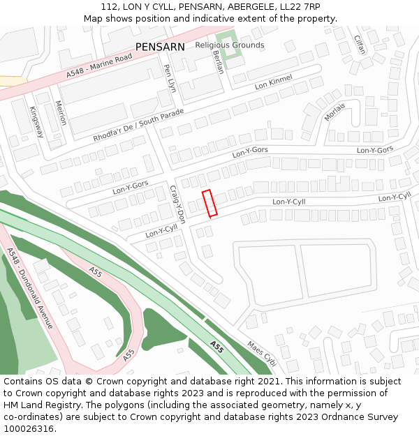 112, LON Y CYLL, PENSARN, ABERGELE, LL22 7RP: Location map and indicative extent of plot