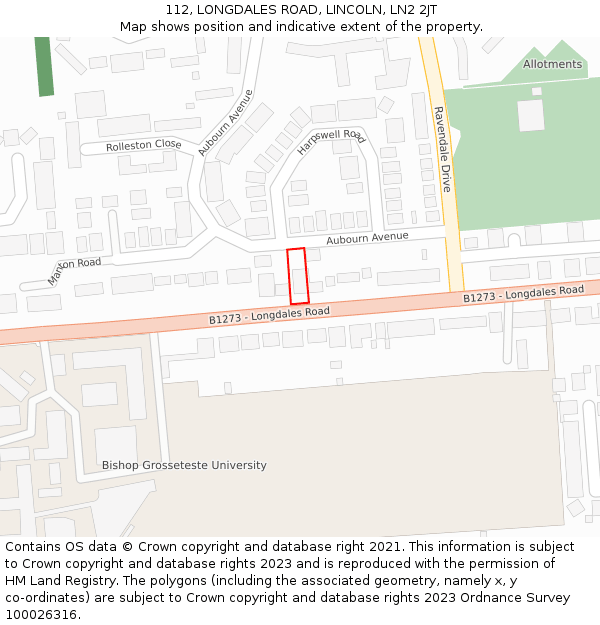 112, LONGDALES ROAD, LINCOLN, LN2 2JT: Location map and indicative extent of plot