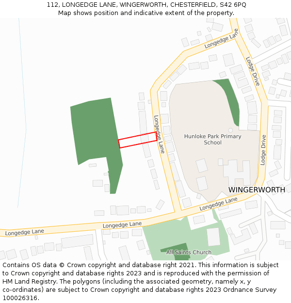 112, LONGEDGE LANE, WINGERWORTH, CHESTERFIELD, S42 6PQ: Location map and indicative extent of plot
