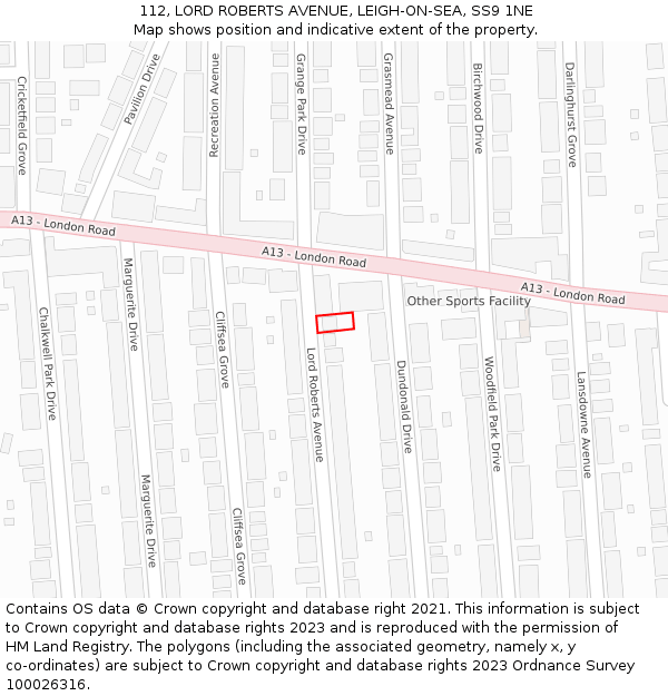 112, LORD ROBERTS AVENUE, LEIGH-ON-SEA, SS9 1NE: Location map and indicative extent of plot