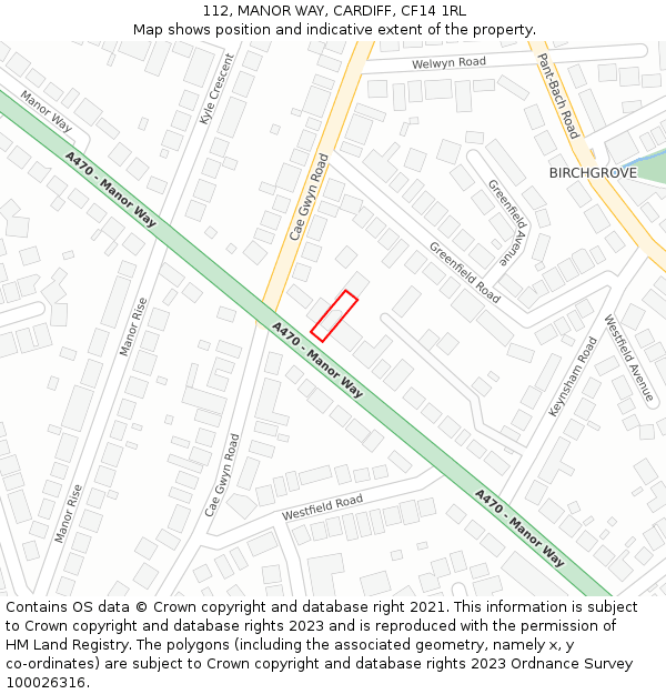 112, MANOR WAY, CARDIFF, CF14 1RL: Location map and indicative extent of plot