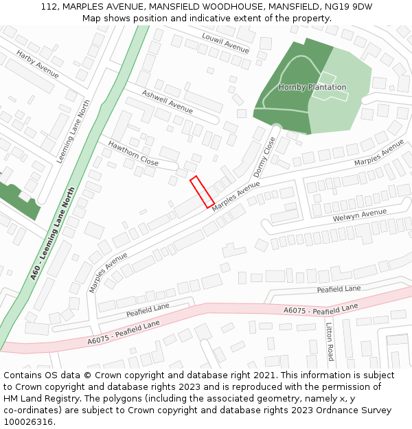 112, MARPLES AVENUE, MANSFIELD WOODHOUSE, MANSFIELD, NG19 9DW: Location map and indicative extent of plot