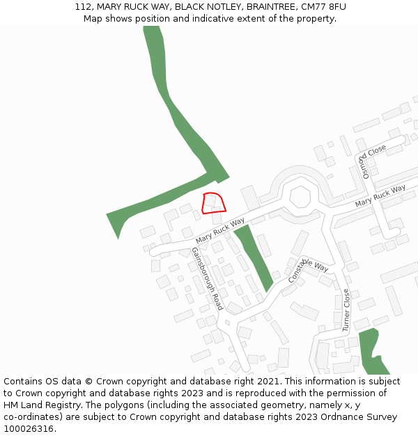 112, MARY RUCK WAY, BLACK NOTLEY, BRAINTREE, CM77 8FU: Location map and indicative extent of plot