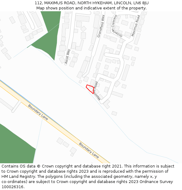 112, MAXIMUS ROAD, NORTH HYKEHAM, LINCOLN, LN6 8JU: Location map and indicative extent of plot