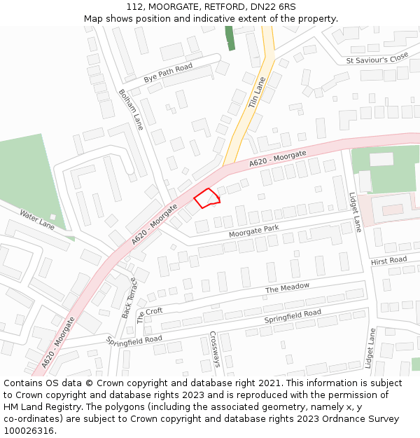 112, MOORGATE, RETFORD, DN22 6RS: Location map and indicative extent of plot