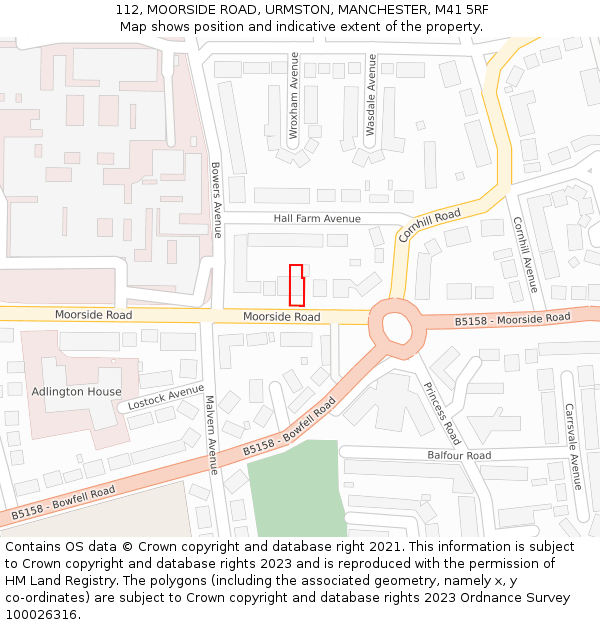 112, MOORSIDE ROAD, URMSTON, MANCHESTER, M41 5RF: Location map and indicative extent of plot