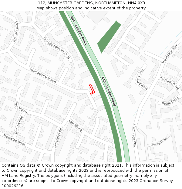 112, MUNCASTER GARDENS, NORTHAMPTON, NN4 0XR: Location map and indicative extent of plot