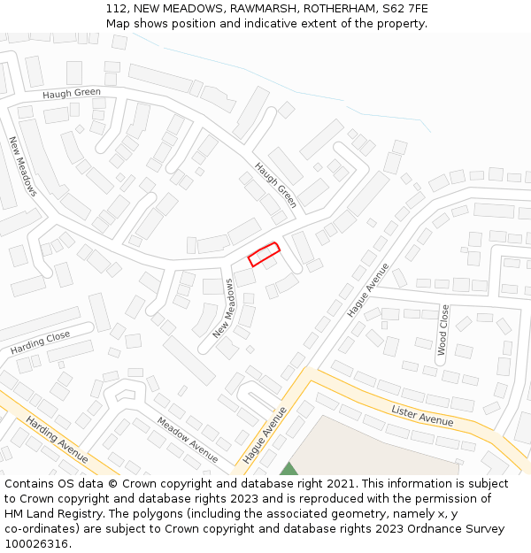 112, NEW MEADOWS, RAWMARSH, ROTHERHAM, S62 7FE: Location map and indicative extent of plot