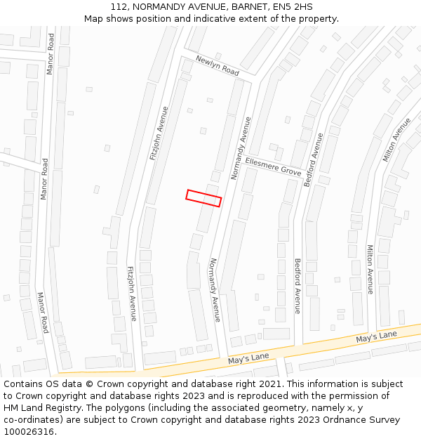 112, NORMANDY AVENUE, BARNET, EN5 2HS: Location map and indicative extent of plot