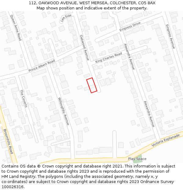 112, OAKWOOD AVENUE, WEST MERSEA, COLCHESTER, CO5 8AX: Location map and indicative extent of plot