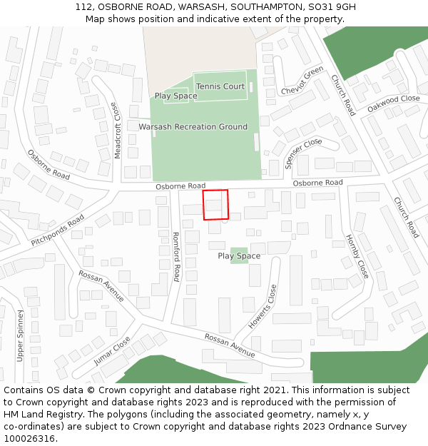 112, OSBORNE ROAD, WARSASH, SOUTHAMPTON, SO31 9GH: Location map and indicative extent of plot