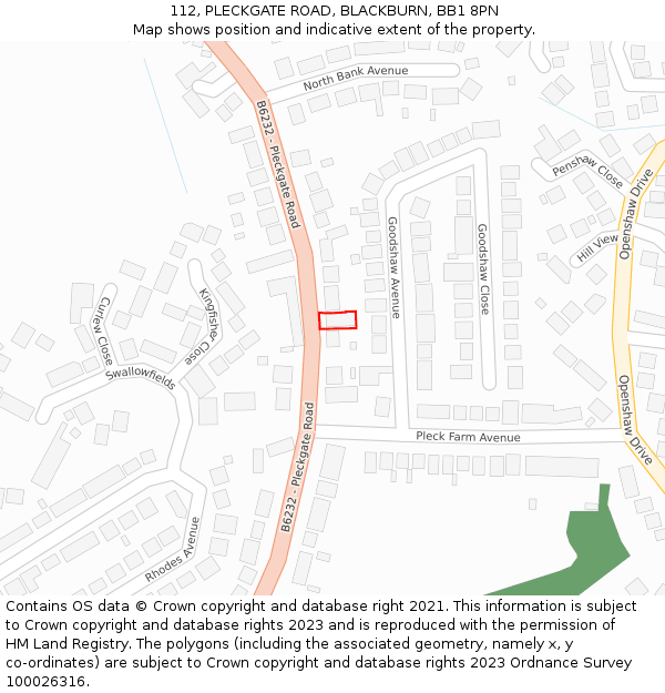 112, PLECKGATE ROAD, BLACKBURN, BB1 8PN: Location map and indicative extent of plot