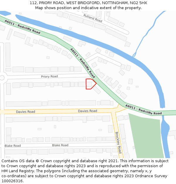 112, PRIORY ROAD, WEST BRIDGFORD, NOTTINGHAM, NG2 5HX: Location map and indicative extent of plot