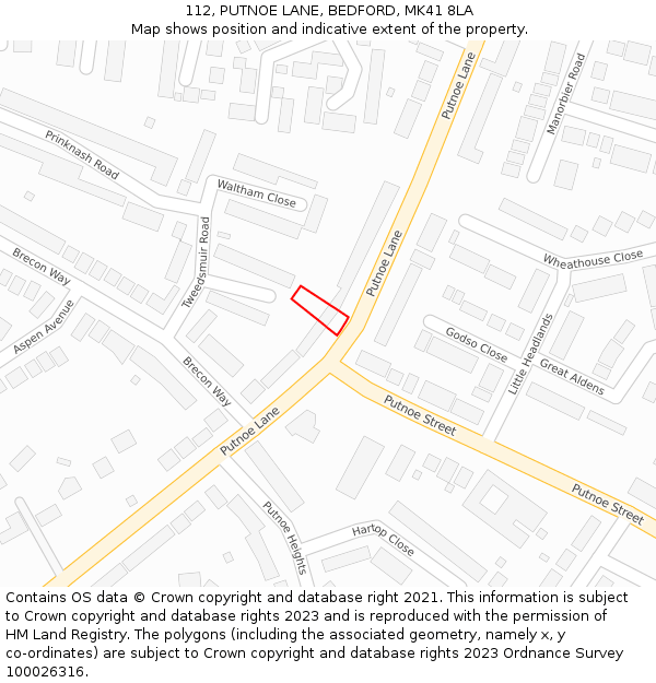 112, PUTNOE LANE, BEDFORD, MK41 8LA: Location map and indicative extent of plot