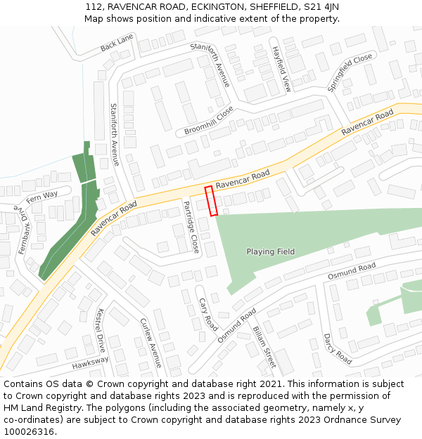 112, RAVENCAR ROAD, ECKINGTON, SHEFFIELD, S21 4JN: Location map and indicative extent of plot