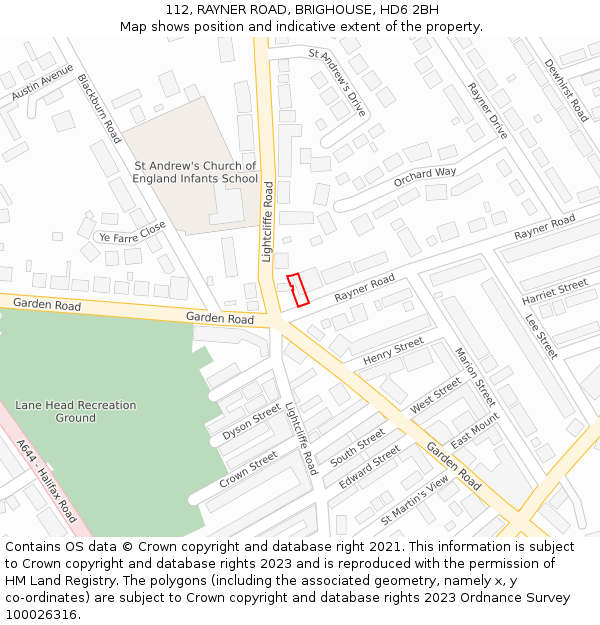 112, RAYNER ROAD, BRIGHOUSE, HD6 2BH: Location map and indicative extent of plot