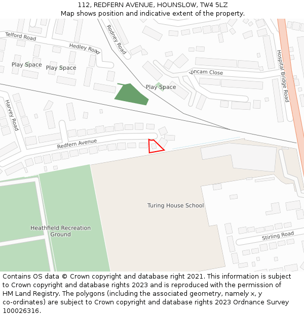 112, REDFERN AVENUE, HOUNSLOW, TW4 5LZ: Location map and indicative extent of plot