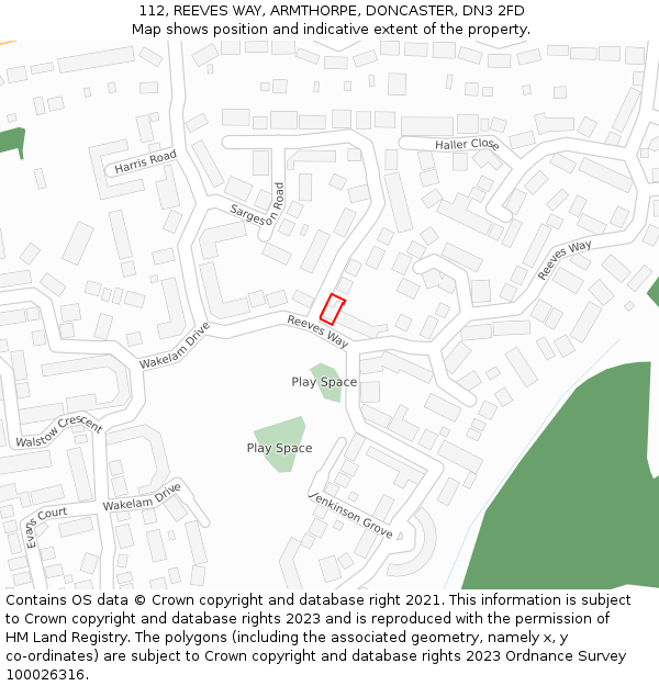 112, REEVES WAY, ARMTHORPE, DONCASTER, DN3 2FD: Location map and indicative extent of plot