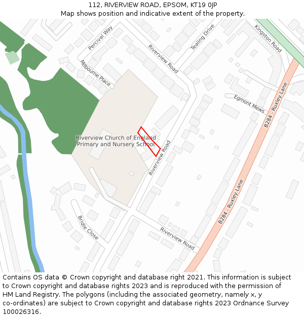 112, RIVERVIEW ROAD, EPSOM, KT19 0JP: Location map and indicative extent of plot