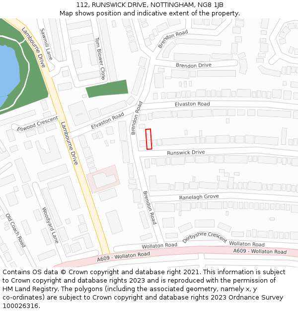 112, RUNSWICK DRIVE, NOTTINGHAM, NG8 1JB: Location map and indicative extent of plot
