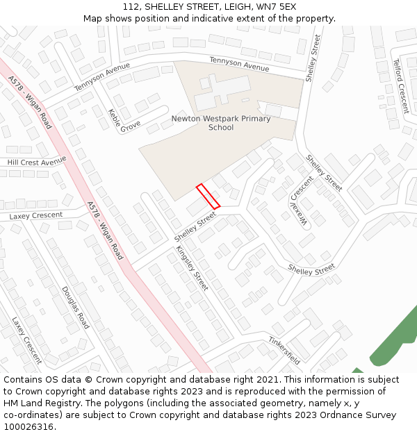 112, SHELLEY STREET, LEIGH, WN7 5EX: Location map and indicative extent of plot
