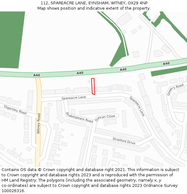 112, SPAREACRE LANE, EYNSHAM, WITNEY, OX29 4NP: Location map and indicative extent of plot
