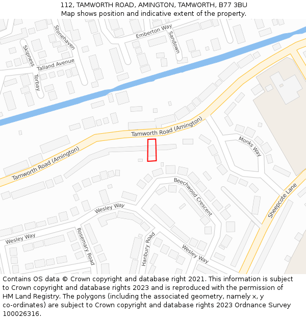 112, TAMWORTH ROAD, AMINGTON, TAMWORTH, B77 3BU: Location map and indicative extent of plot