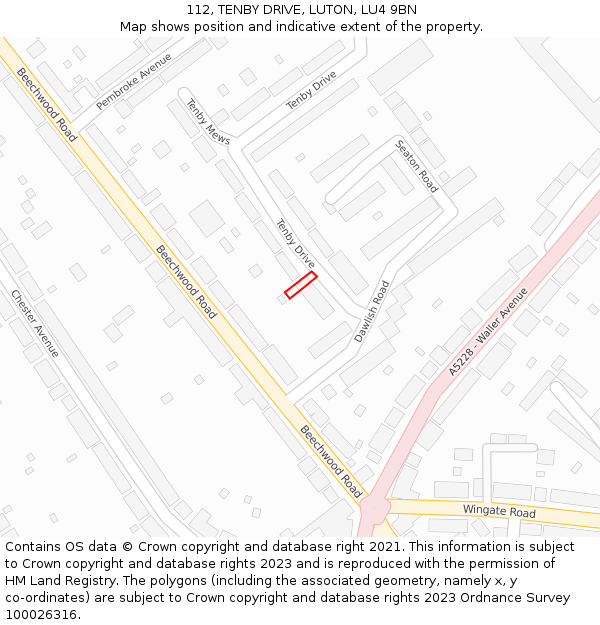 112, TENBY DRIVE, LUTON, LU4 9BN: Location map and indicative extent of plot