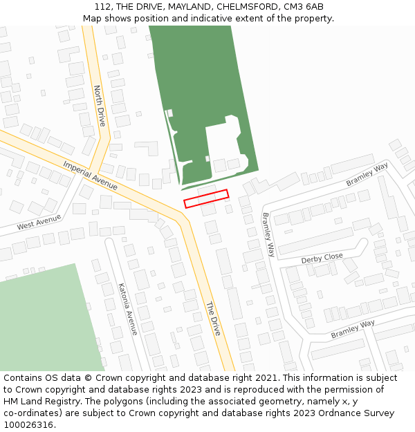 112, THE DRIVE, MAYLAND, CHELMSFORD, CM3 6AB: Location map and indicative extent of plot