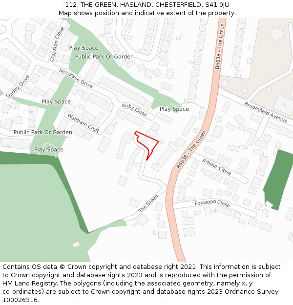 112, THE GREEN, HASLAND, CHESTERFIELD, S41 0JU: Location map and indicative extent of plot