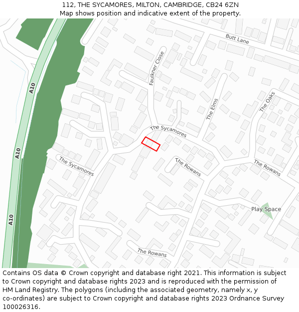 112, THE SYCAMORES, MILTON, CAMBRIDGE, CB24 6ZN: Location map and indicative extent of plot