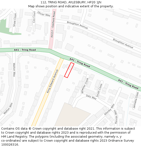 112, TRING ROAD, AYLESBURY, HP20 1JN: Location map and indicative extent of plot