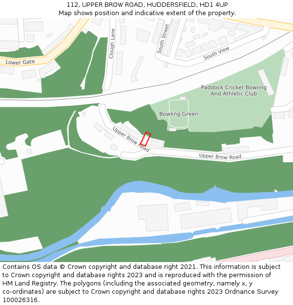 112, UPPER BROW ROAD, HUDDERSFIELD, HD1 4UP: Location map and indicative extent of plot