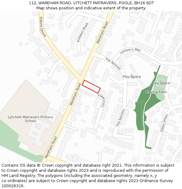 112, WAREHAM ROAD, LYTCHETT MATRAVERS, POOLE, BH16 6DT: Location map and indicative extent of plot