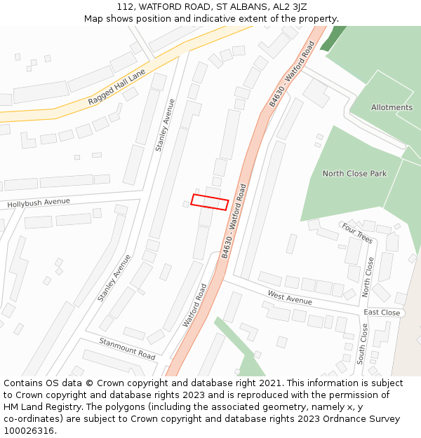 112, WATFORD ROAD, ST ALBANS, AL2 3JZ: Location map and indicative extent of plot