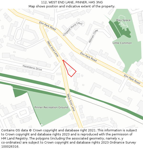 112, WEST END LANE, PINNER, HA5 3NG: Location map and indicative extent of plot