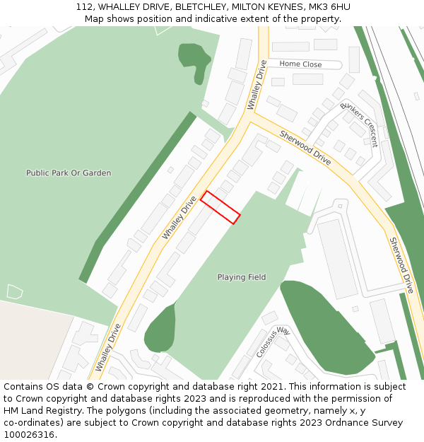 112, WHALLEY DRIVE, BLETCHLEY, MILTON KEYNES, MK3 6HU: Location map and indicative extent of plot