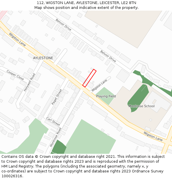 112, WIGSTON LANE, AYLESTONE, LEICESTER, LE2 8TN: Location map and indicative extent of plot