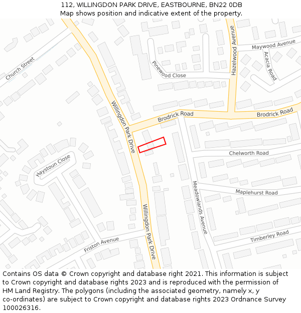 112, WILLINGDON PARK DRIVE, EASTBOURNE, BN22 0DB: Location map and indicative extent of plot