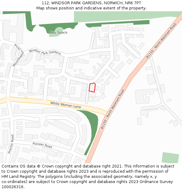 112, WINDSOR PARK GARDENS, NORWICH, NR6 7PT: Location map and indicative extent of plot